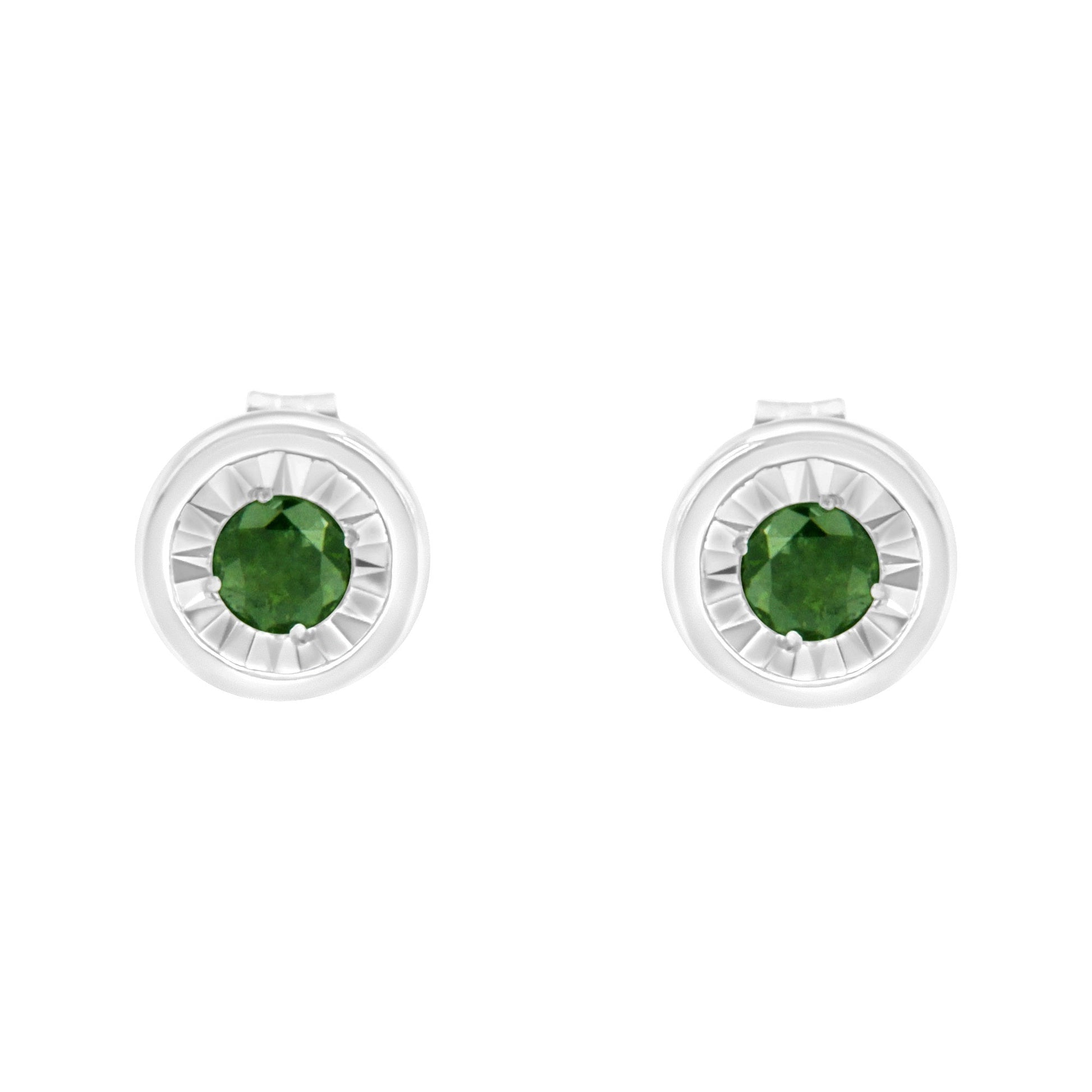 .925 Sterling Silver 1/4 Cttw Round Brilliant-Cut Green Diamond Miracle-Set Stud Earrings (Fancy Color-Enhanced, I1-I2 Clarity) Bids.com