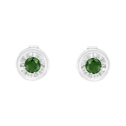.925 Sterling Silver 1/4 Cttw Round Brilliant-Cut Green Diamond Miracle-Set Stud Earrings (Fancy Color-Enhanced, I1-I2 Clarity) Bids.com