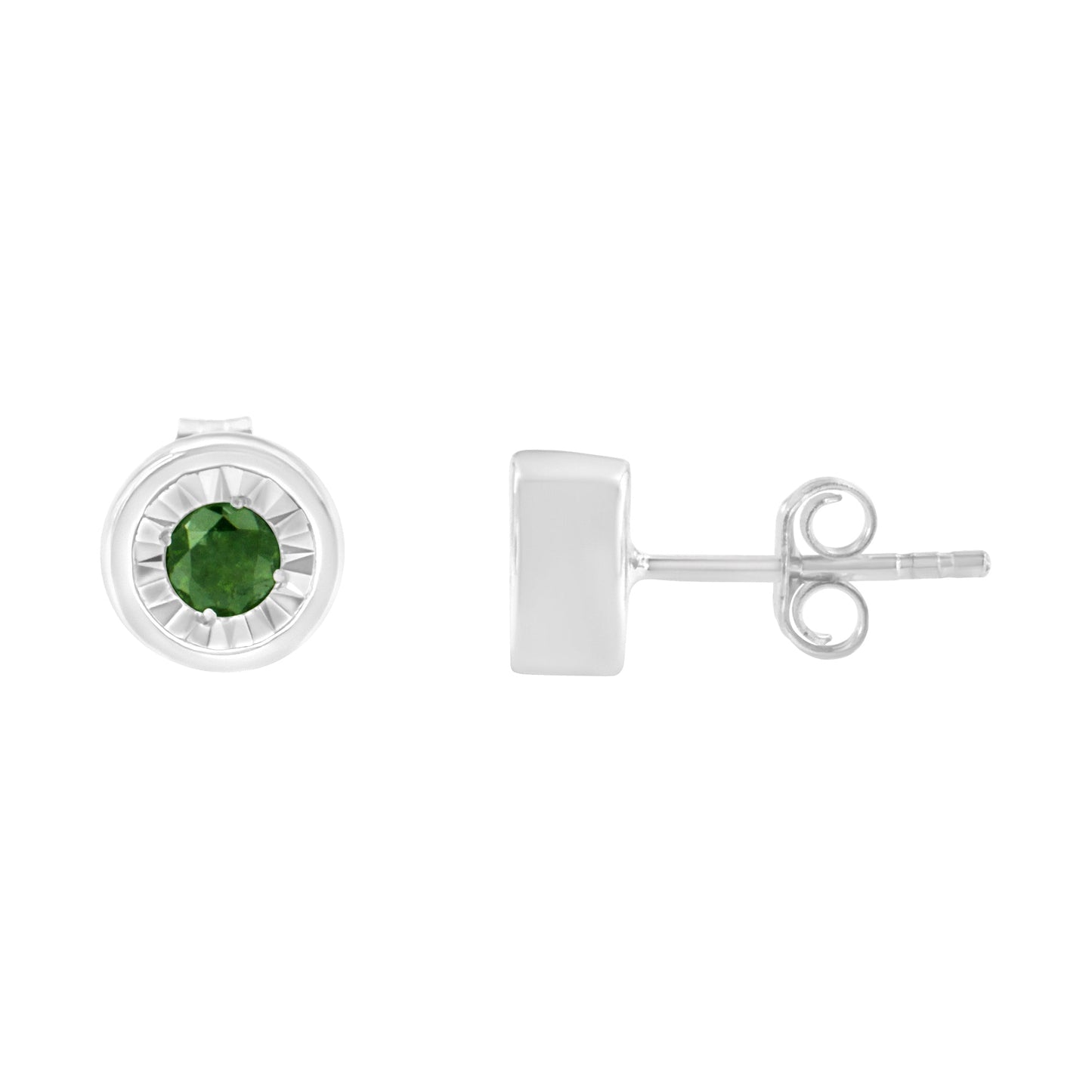 .925 Sterling Silver 1/4 Cttw Round Brilliant-Cut Green Diamond Miracle-Set Stud Earrings (Fancy Color-Enhanced, I1-I2 Clarity) Bids.com