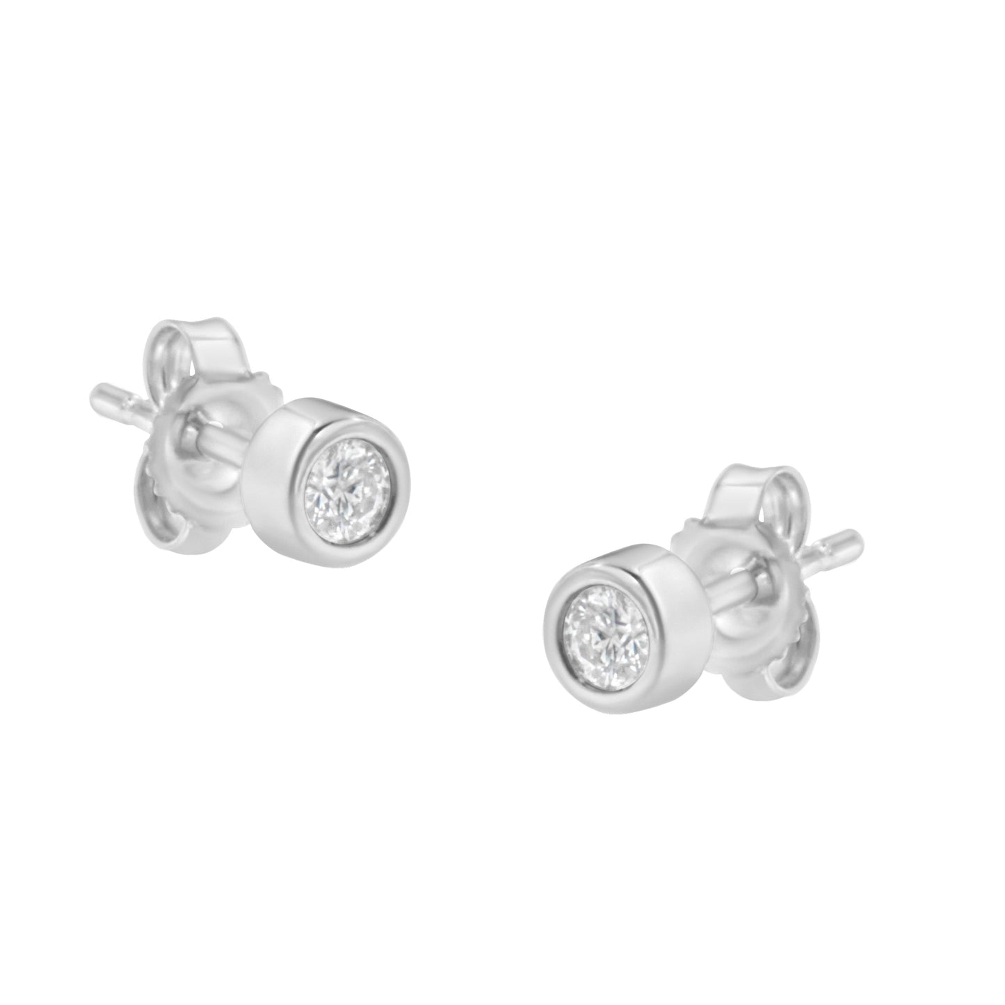 10K White Gold 0.15 Cttw Round Brilliant-Cut Near Colorless Diamond Bezel-Set Stud Earrings (H-I Color, I1-I2 Clarity) Bids.com