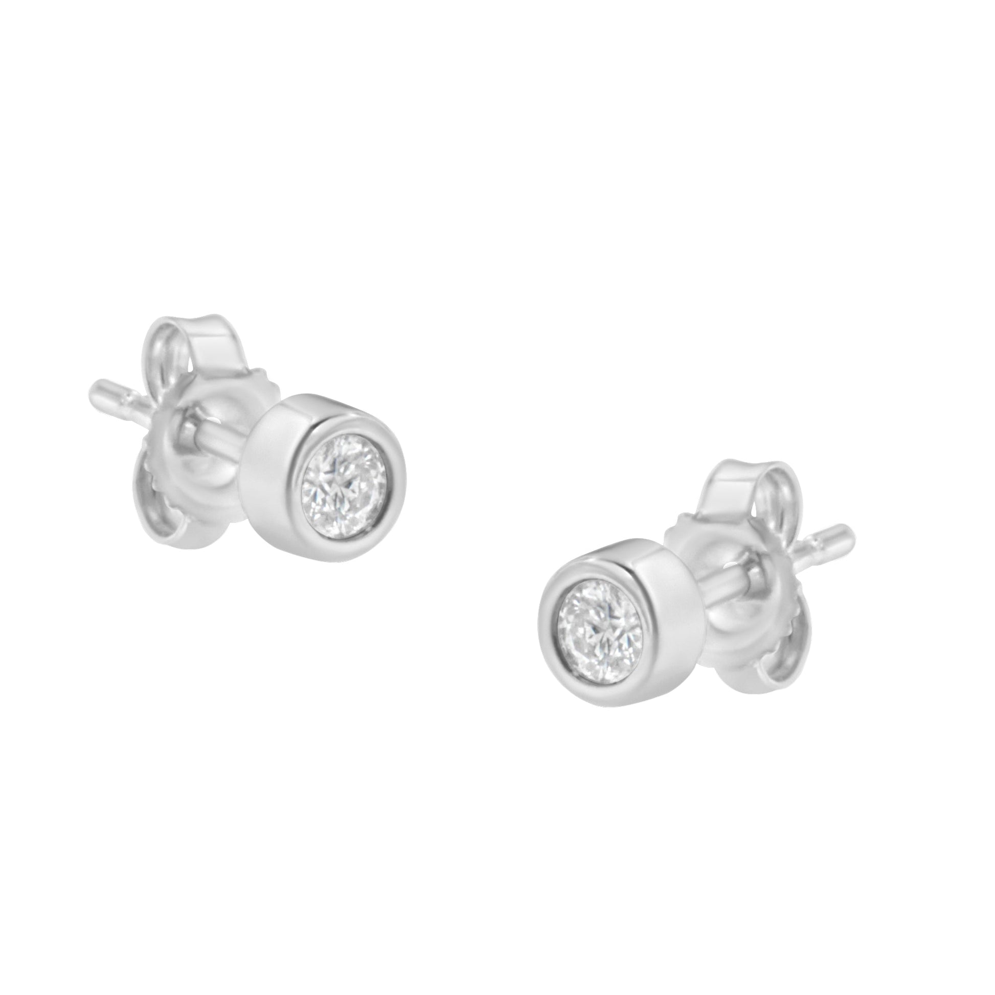 10K White Gold 0.15 Cttw Round Brilliant-Cut Near Colorless Diamond Bezel-Set Stud Earrings (H-I Color, I1-I2 Clarity) Bids.com