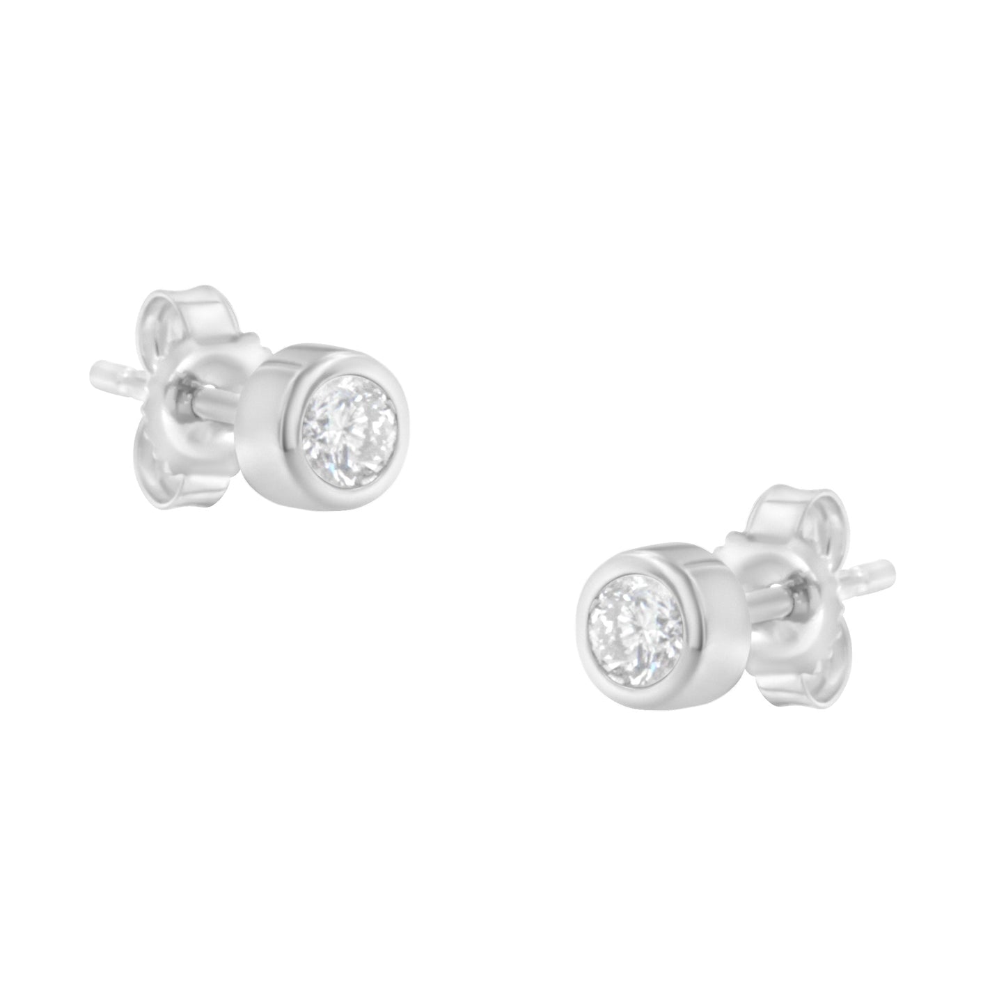10K White Gold 1/5 Cttw Round Brilliant-Cut Near Colorless Diamond Bezel-Set Stud Earrings (H-I Color, I1-I2 Clarity) Bids.com