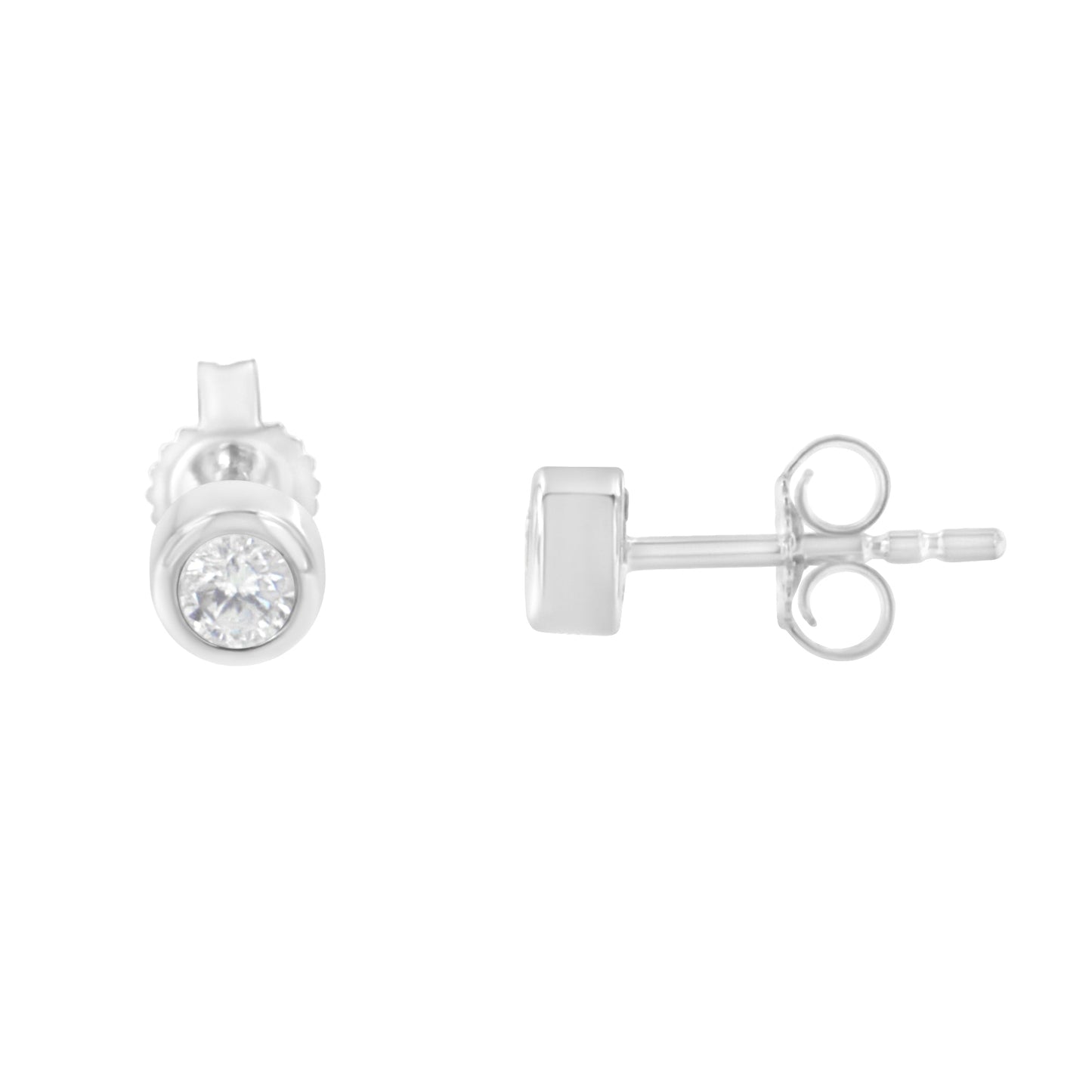 10K White Gold 1/5 Cttw Round Brilliant-Cut Near Colorless Diamond Bezel-Set Stud Earrings (H-I Color, I1-I2 Clarity) Bids.com