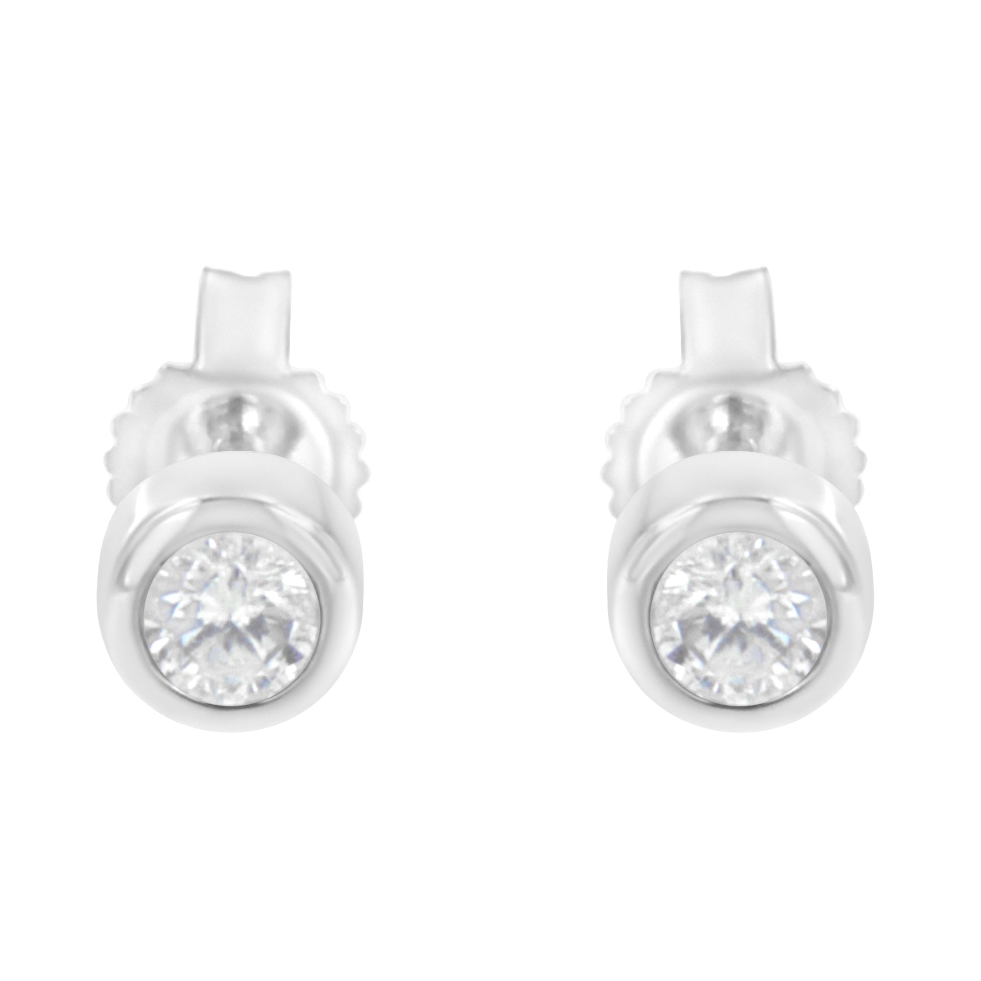 10K White Gold 1/5 Cttw Round Brilliant-Cut Near Colorless Diamond Bezel-Set Stud Earrings (H-I Color, I1-I2 Clarity) Bids.com