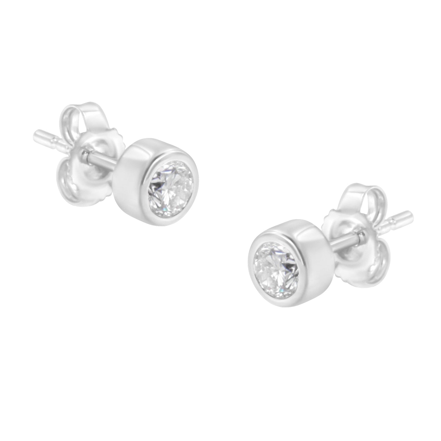 10K White Gold 0.30 Cttw Round Brilliant-Cut Near Colorless Diamond Bezel-Set Stud Earrings (H-I Color, I1-I2 Clarity) Bids.com