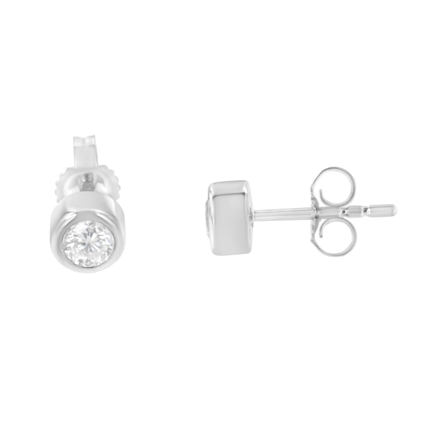 10K White Gold 0.30 Cttw Round Brilliant-Cut Near Colorless Diamond Bezel-Set Stud Earrings (H-I Color, I1-I2 Clarity) Bids.com