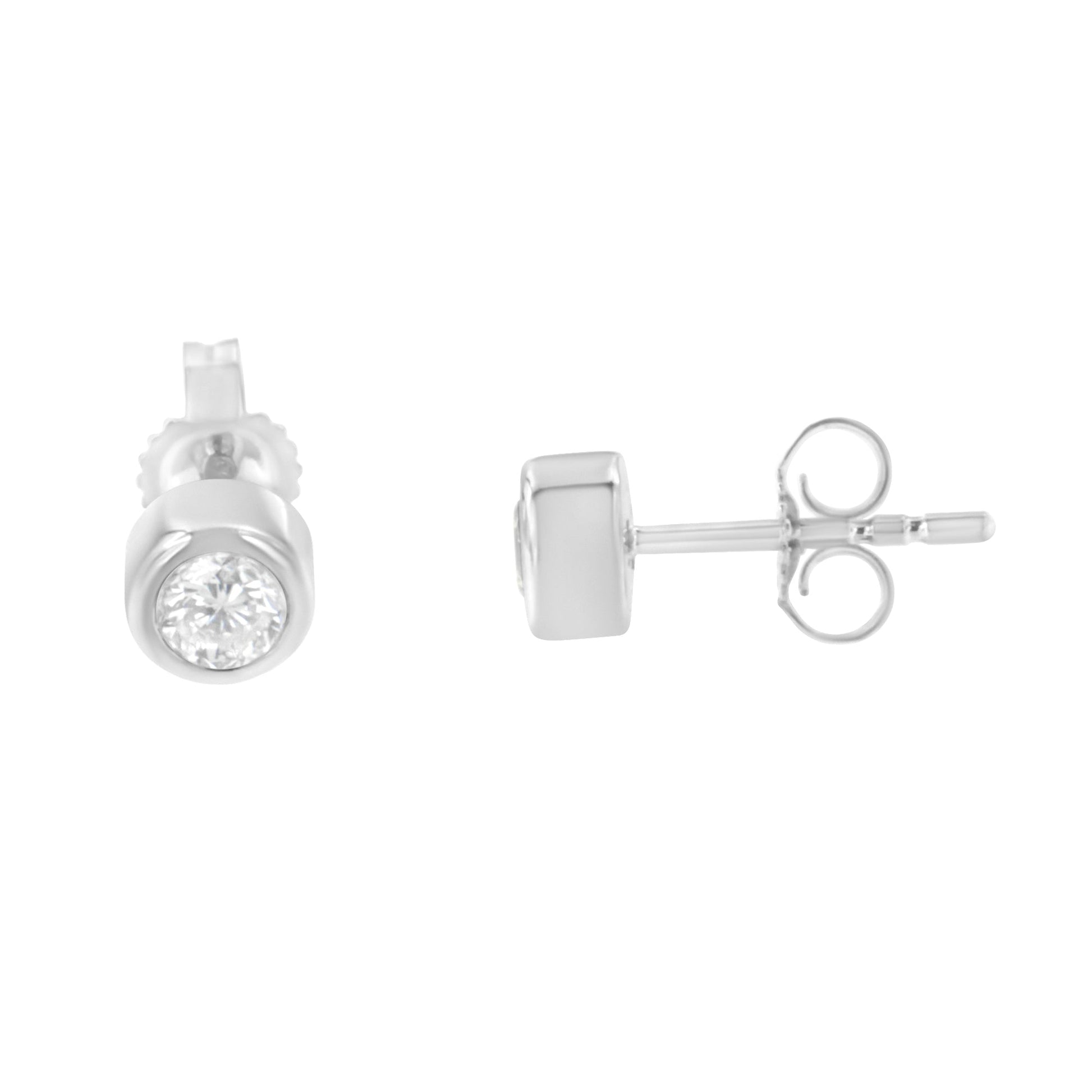 10K White Gold 0.30 Cttw Round Brilliant-Cut Near Colorless Diamond Bezel-Set Stud Earrings (H-I Color, I1-I2 Clarity) Bids.com