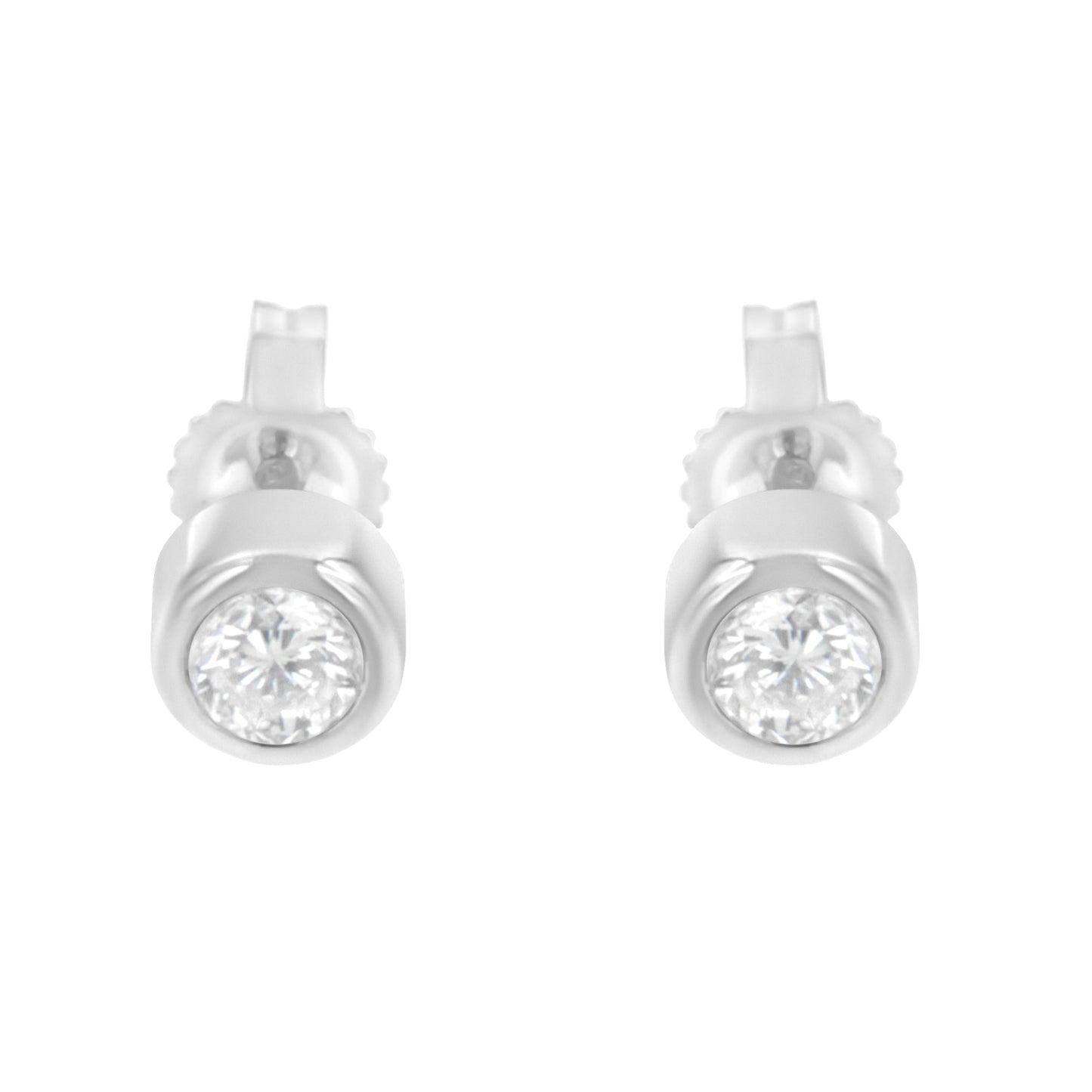 10K White Gold 0.30 Cttw Round Brilliant-Cut Near Colorless Diamond Bezel-Set Stud Earrings (H-I Color, I1-I2 Clarity) Bids.com