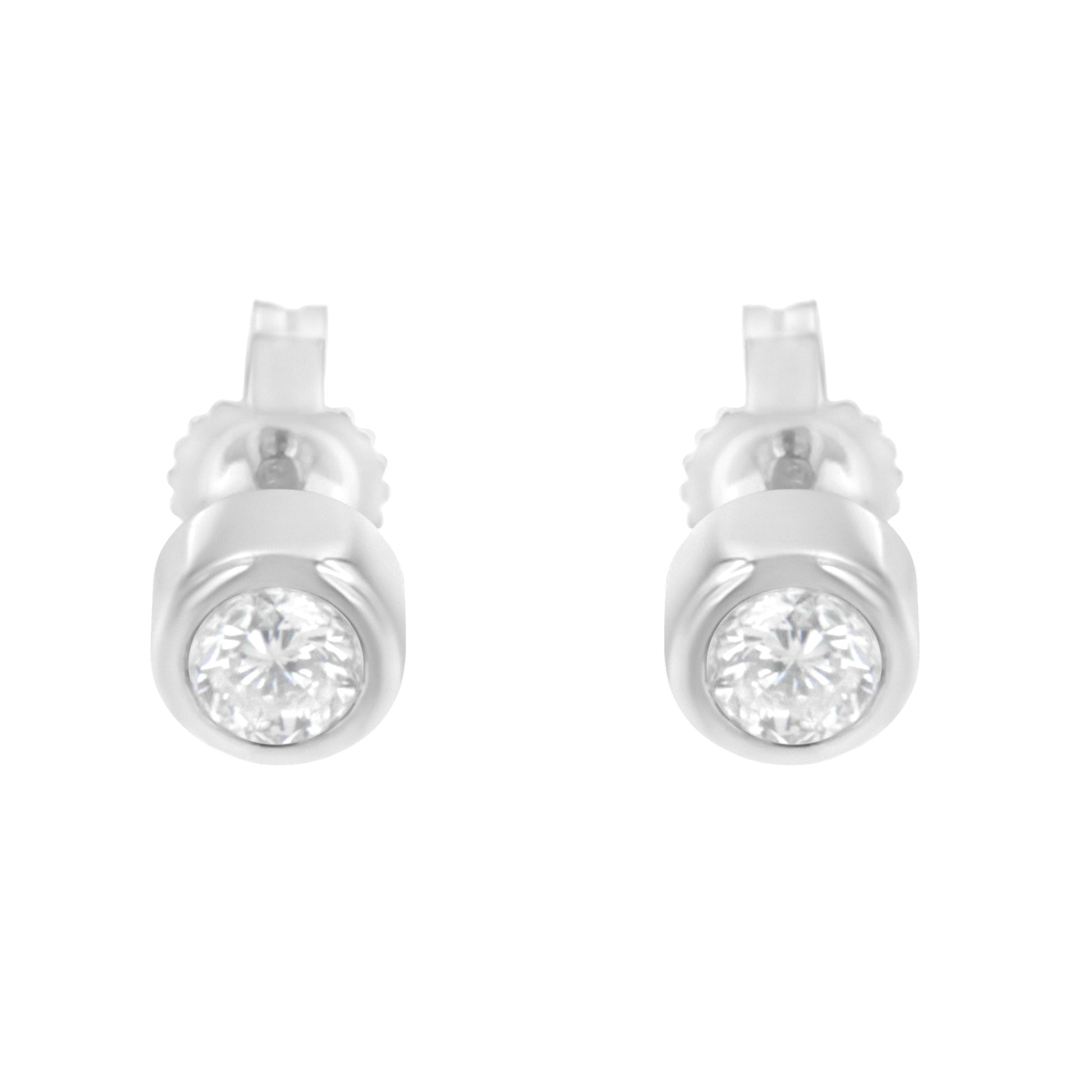 10K White Gold 0.30 Cttw Round Brilliant-Cut Near Colorless Diamond Bezel-Set Stud Earrings (H-I Color, I1-I2 Clarity) Bids.com