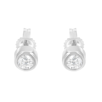 10K White Gold 0.30 Cttw Round Brilliant-Cut Near Colorless Diamond Bezel-Set Stud Earrings (H-I Color, I1-I2 Clarity) Bids.com