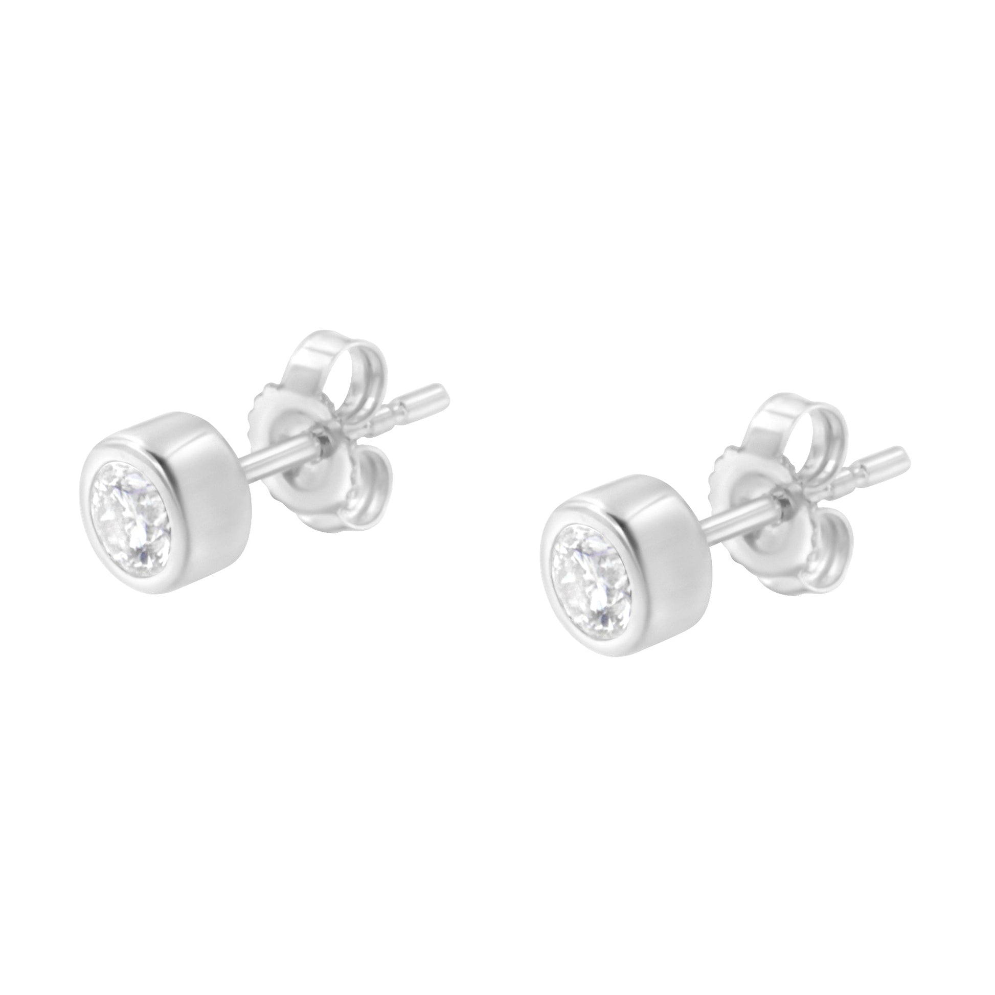 10K White Gold 0.30 Cttw Round Brilliant-Cut Near Colorless Diamond Bezel-Set Stud Earrings (H-I Color, I1-I2 Clarity) Bids.com