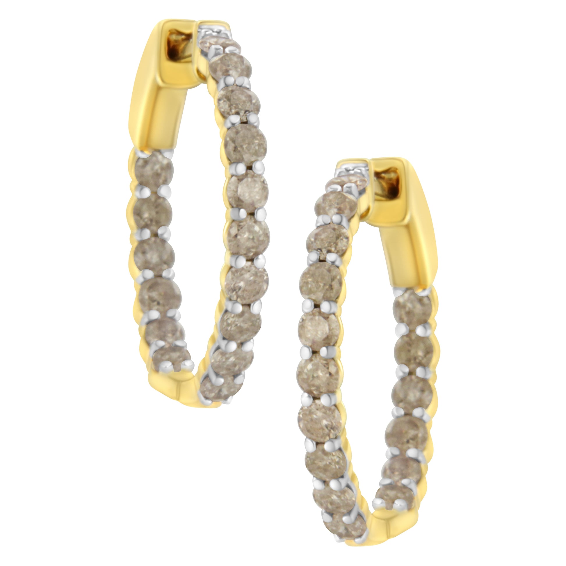 10K Yellow Gold Plated Sterling Silver Diamond Hoop Earrings (2 cttw, K-L Color, I2-I3 Clarity) Bids.com