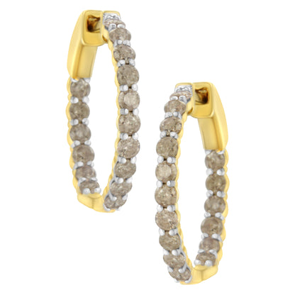 10K Yellow Gold Plated Sterling Silver Diamond Hoop Earrings (2 cttw, K-L Color, I2-I3 Clarity) Bids.com