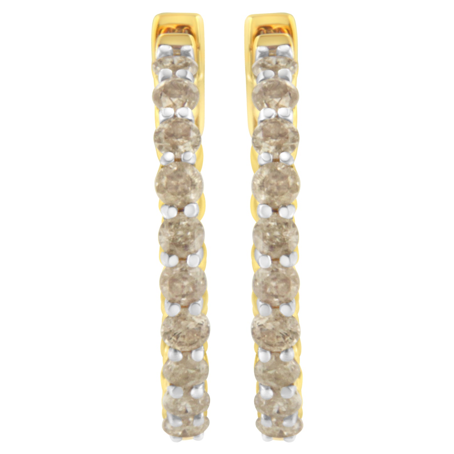 10K Yellow Gold Plated Sterling Silver Diamond Hoop Earrings (2 cttw, K-L Color, I2-I3 Clarity) Bids.com