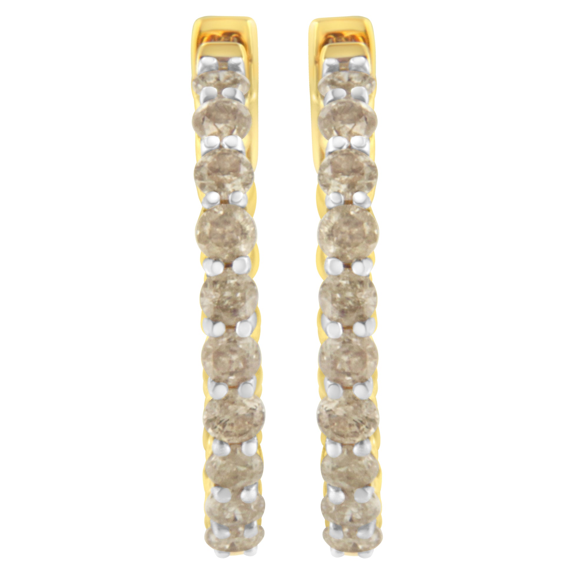 10K Yellow Gold Plated Sterling Silver Diamond Hoop Earrings (2 cttw, K-L Color, I2-I3 Clarity) Bids.com