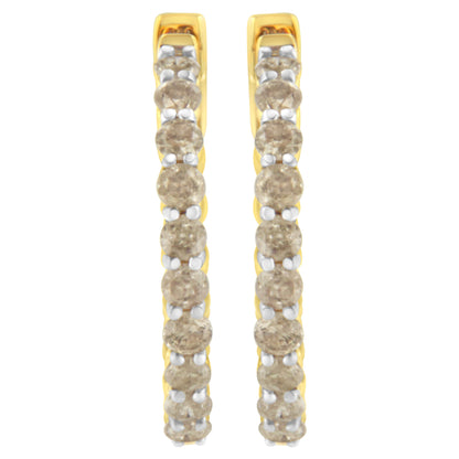 10K Yellow Gold Plated Sterling Silver Diamond Hoop Earrings (2 cttw, K-L Color, I2-I3 Clarity) Bids.com