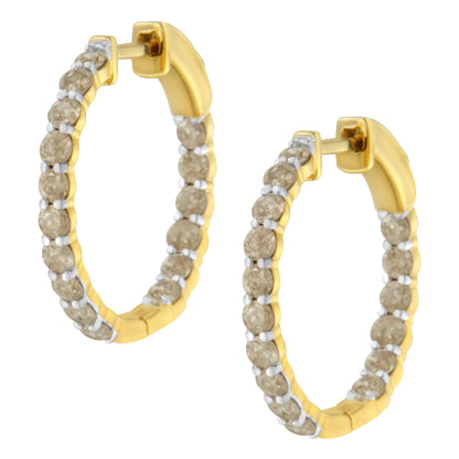 10K Yellow Gold Plated Sterling Silver Diamond Hoop Earrings (2 cttw, K-L Color, I2-I3 Clarity) Bids.com