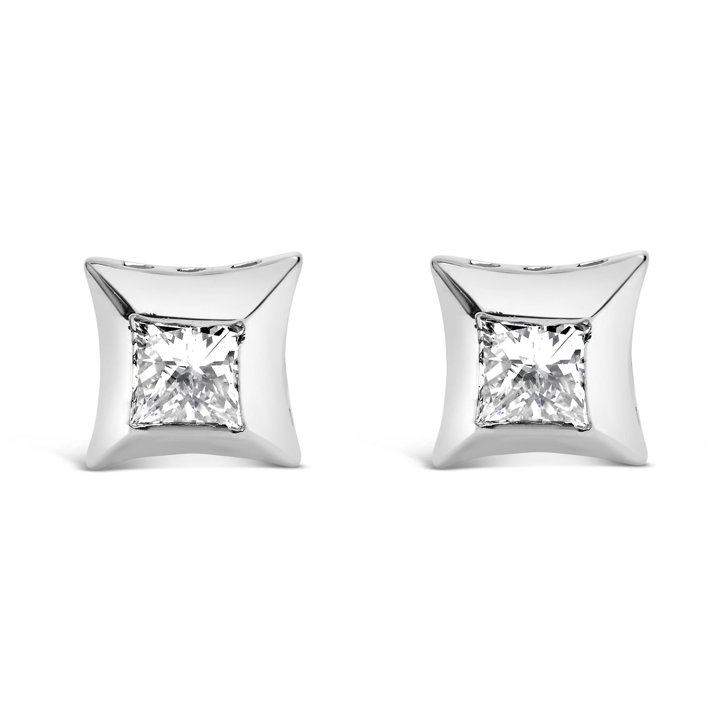 10K White Gold 1/2 Cttw Invisible Set Princess-Cut Diamond Stud Earrings (H-I Color, SI2-I1 Clarity) Bids.com