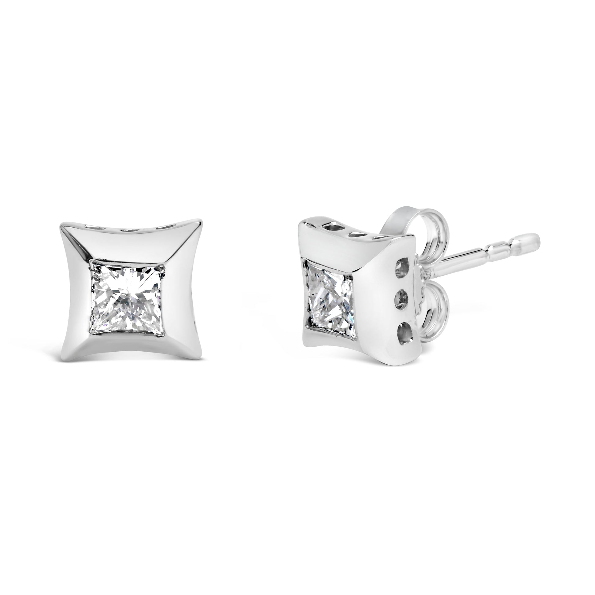 10K White Gold 1/2 Cttw Invisible Set Princess-Cut Diamond Stud Earrings (H-I Color, SI2-I1 Clarity) Bids.com