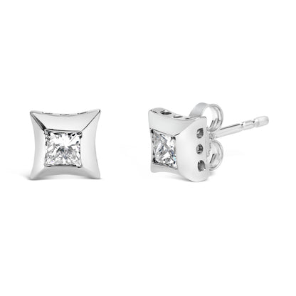 10K White Gold 1/2 Cttw Invisible Set Princess-Cut Diamond Stud Earrings (H-I Color, SI2-I1 Clarity) Bids.com