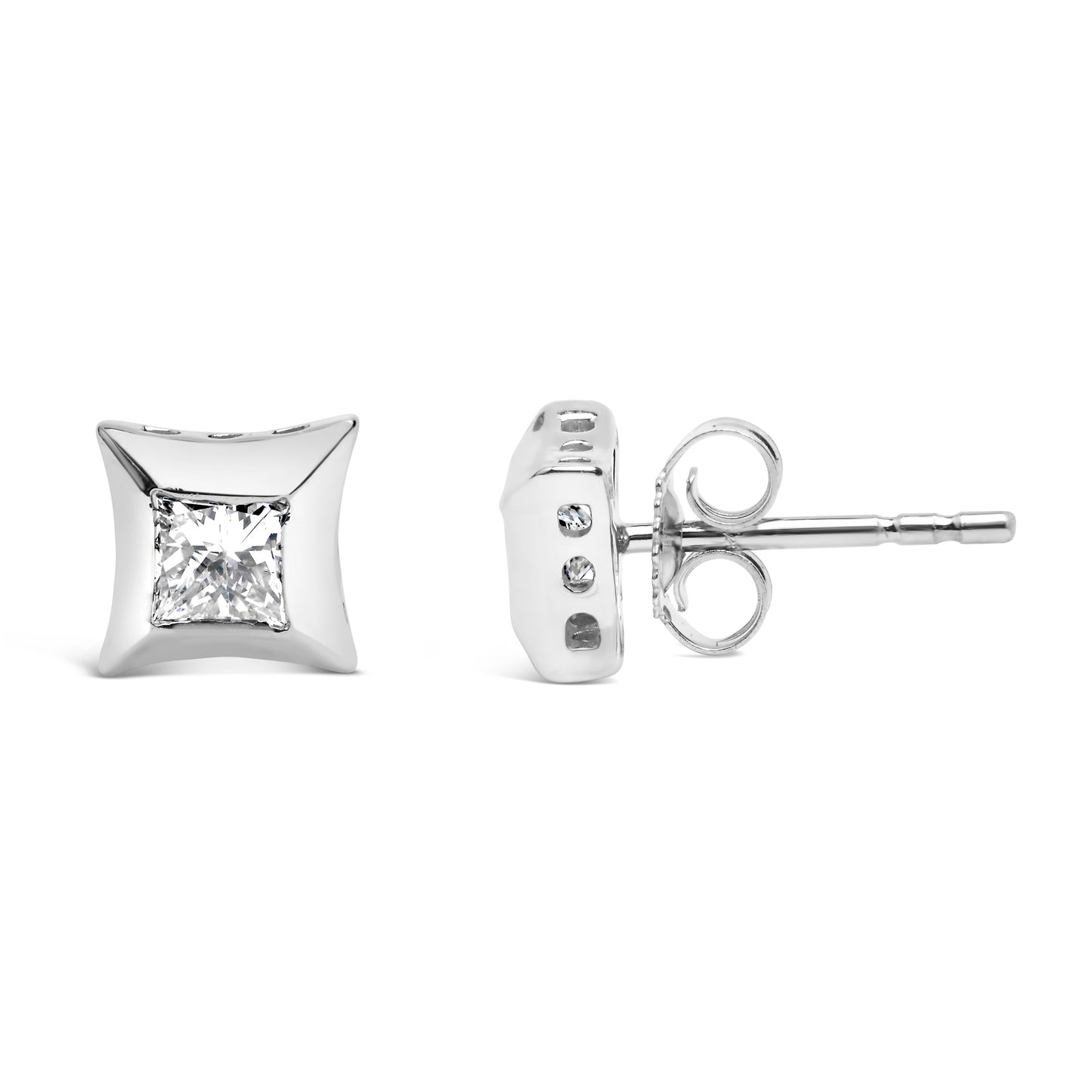 10K White Gold 1/2 Cttw Invisible Set Princess-Cut Diamond Stud Earrings (H-I Color, SI2-I1 Clarity) Bids.com