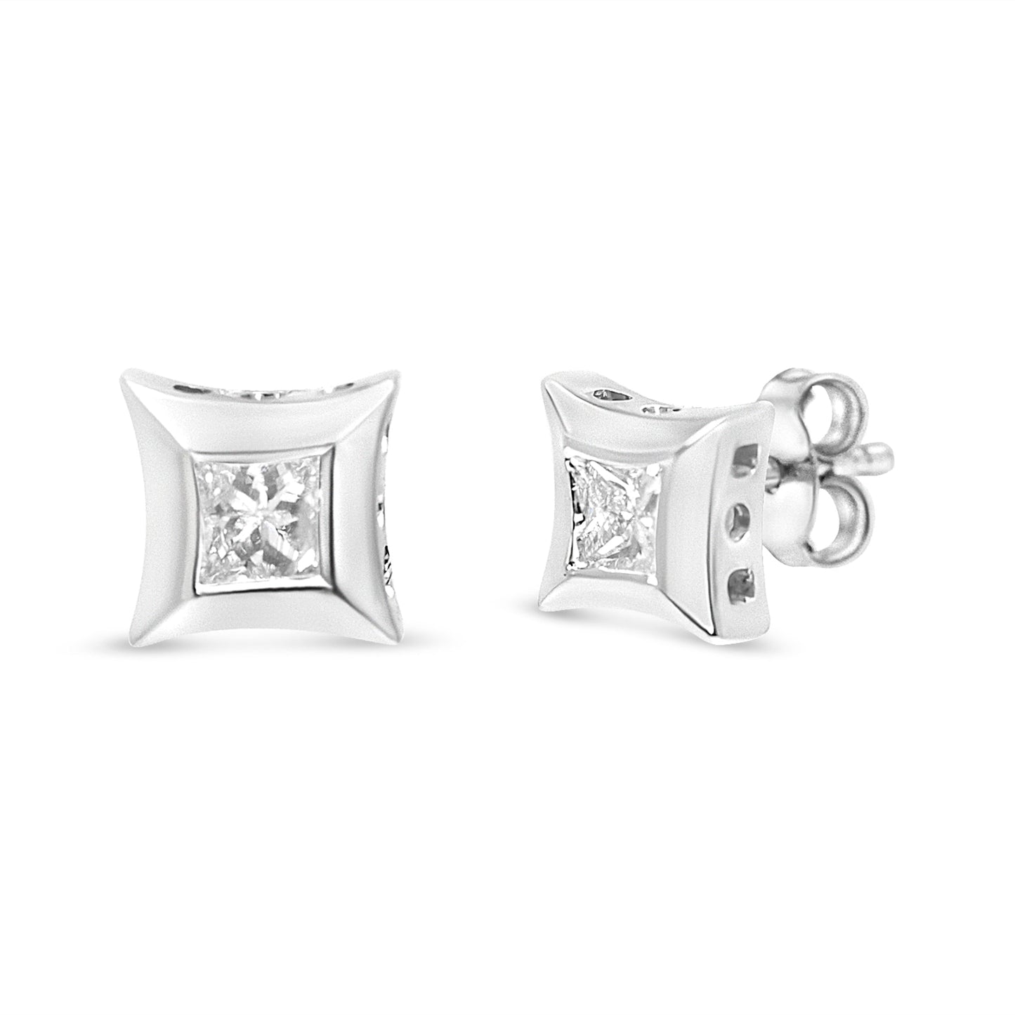 10K White Gold 1/3 Cttw Invisible Set Style Princess-Cut Diamond Stud Earrings (H-I Color, SI2-I1 Clarity) Bids.com
