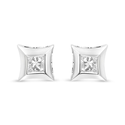 10K White Gold 1/3 Cttw Invisible Set Style Princess-Cut Diamond Stud Earrings (H-I Color, SI2-I1 Clarity) Bids.com