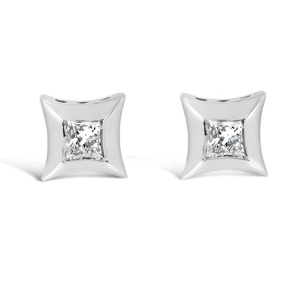 10K White Gold 1/5 Cttw Invisible Set Princess-Cut Diamond Stud Earrings (H-I Color, SI2-I1 Clarity) Bids.com