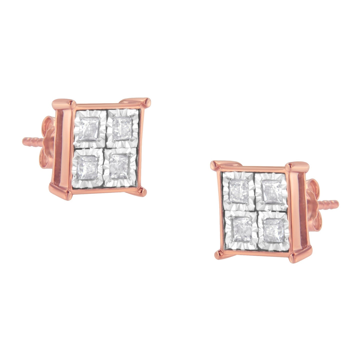 Rose Gold Plated Sterling Silver Diamond Composite Stud Earrings (3/4 cttw, J-K Color, I1-I2 Clarity) Bids.com