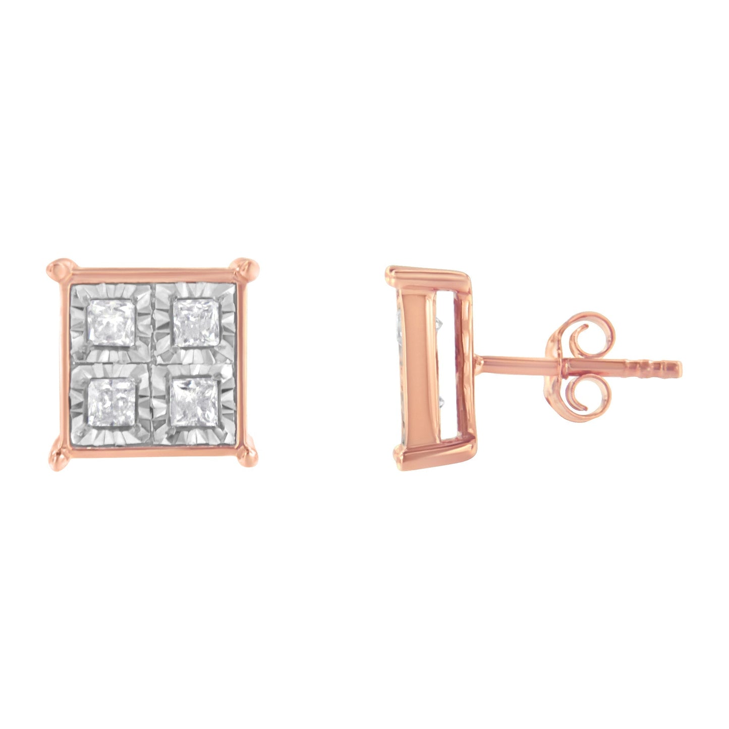 Rose Gold Plated Sterling Silver Diamond Composite Stud Earrings (3/4 cttw, J-K Color, I1-I2 Clarity) Bids.com
