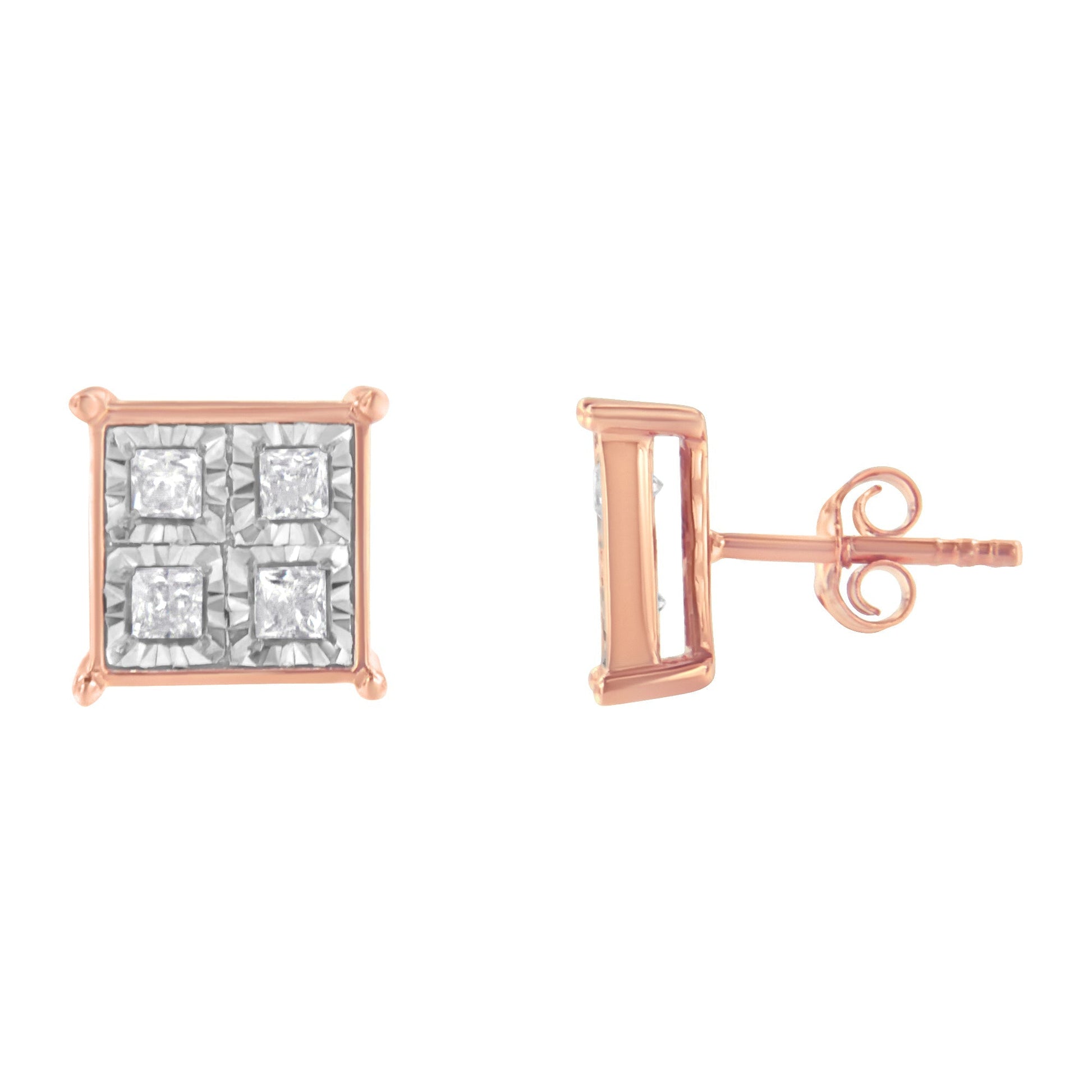 Rose Gold Plated Sterling Silver Diamond Composite Stud Earrings (3/4 cttw, J-K Color, I1-I2 Clarity) Bids.com