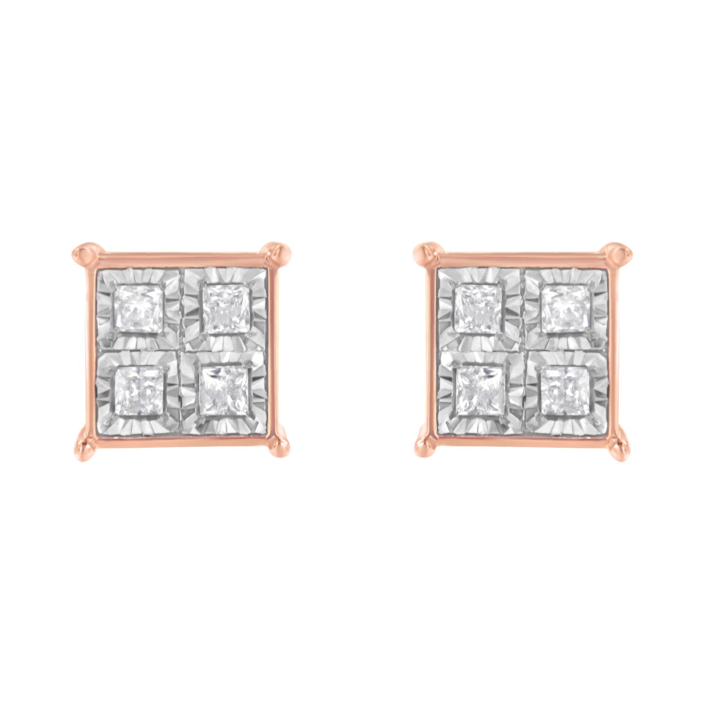 Rose Gold Plated Sterling Silver Diamond Composite Stud Earrings (3/4 cttw, J-K Color, I1-I2 Clarity) Bids.com