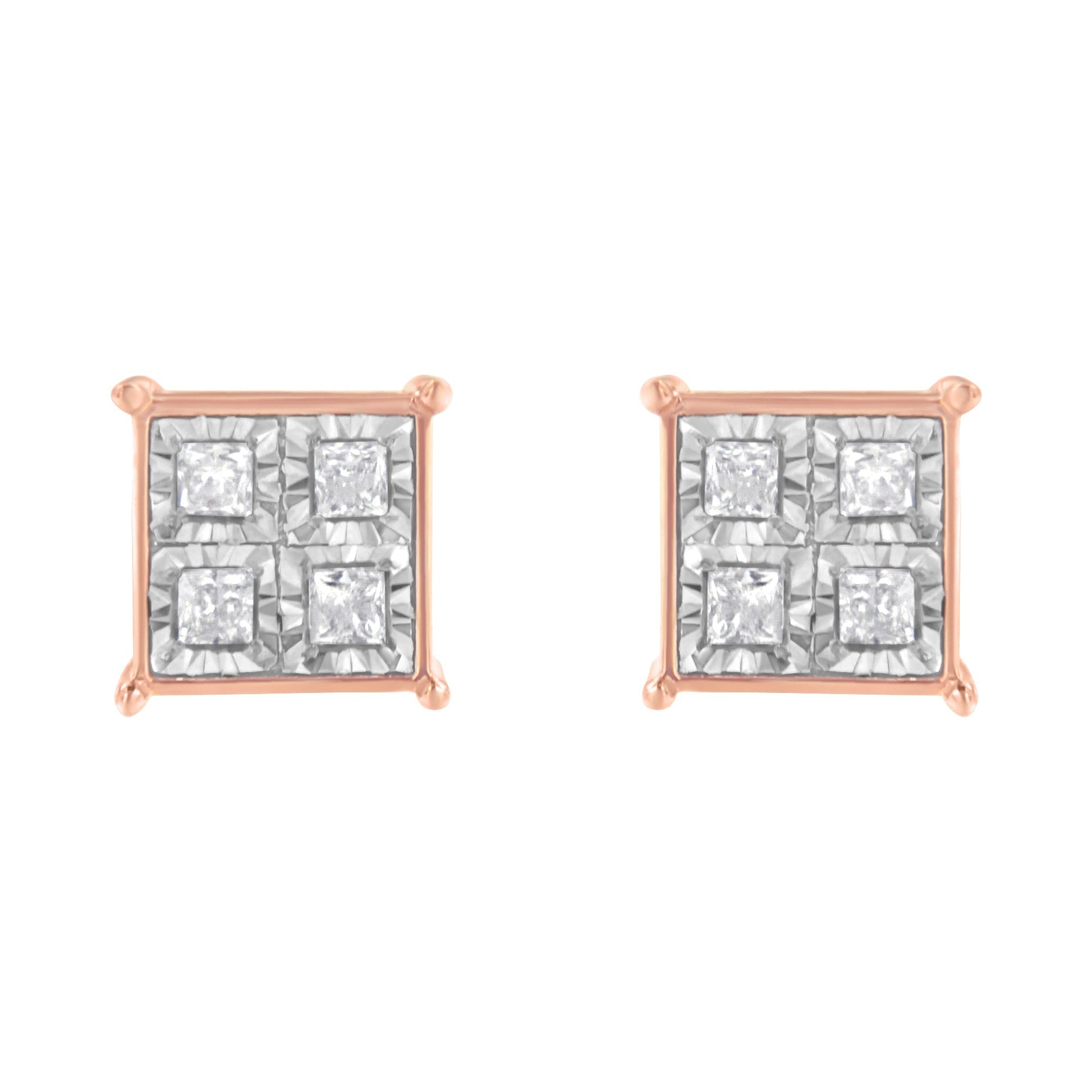 Rose Gold Plated Sterling Silver Diamond Composite Stud Earrings (3/4 cttw, J-K Color, I1-I2 Clarity) Bids.com