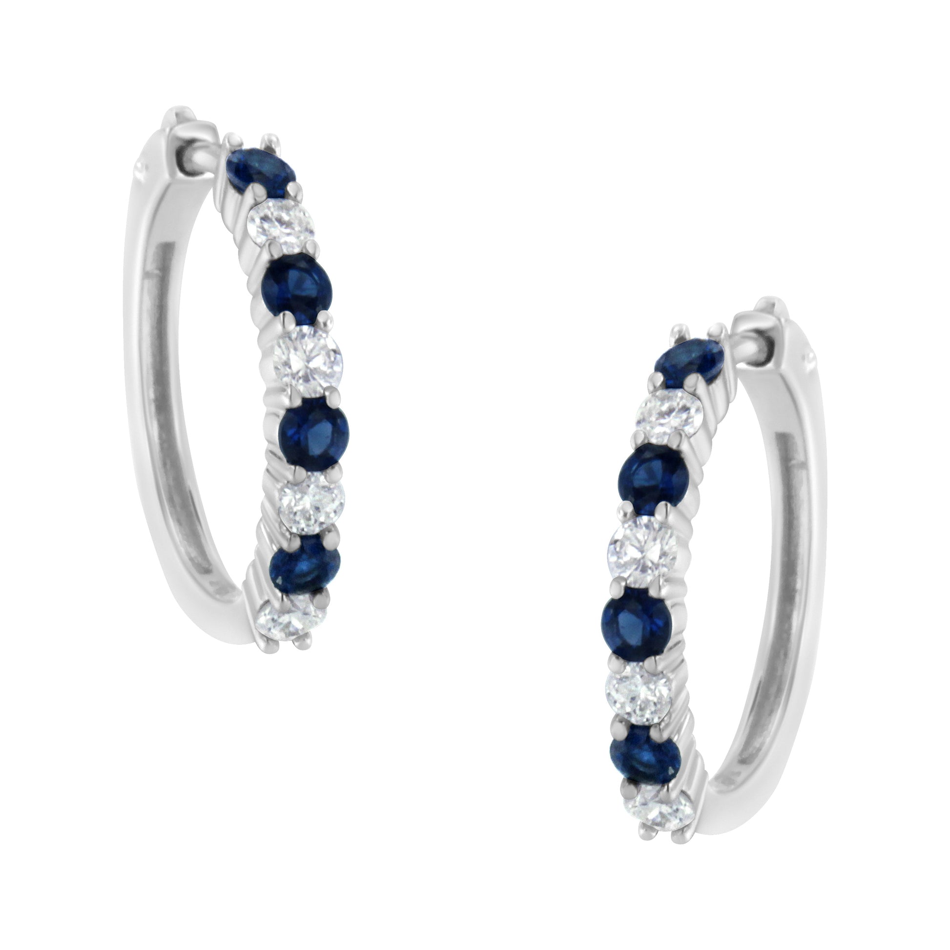 10K White Gold, Â½ Cttw Diamond, & Â½ Cttw Lab-Grown Blue Sapphire Leverback Hoop Earrings (H-I Color, I1-I2 Clarity) Bids.com