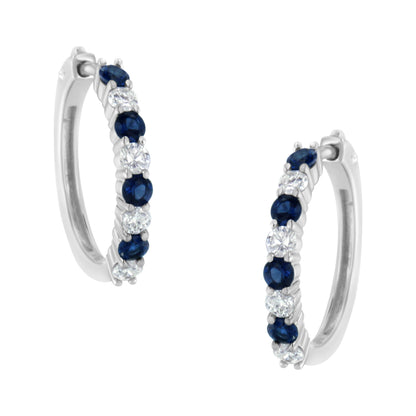 10K White Gold, Â½ Cttw Diamond, & Â½ Cttw Lab-Grown Blue Sapphire Leverback Hoop Earrings (H-I Color, I1-I2 Clarity) Bids.com