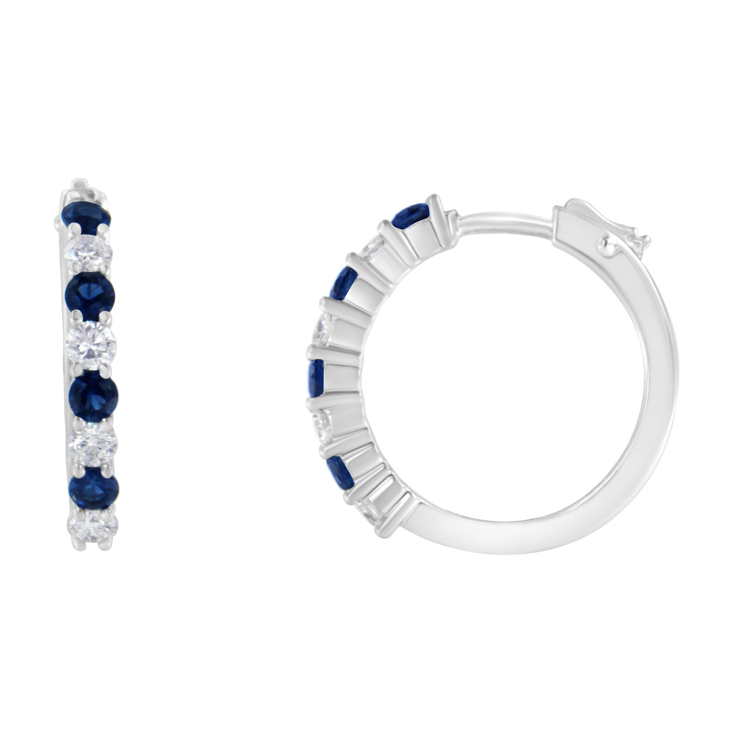 10K White Gold, Â½ Cttw Diamond, & Â½ Cttw Lab-Grown Blue Sapphire Leverback Hoop Earrings (H-I Color, I1-I2 Clarity) Bids.com