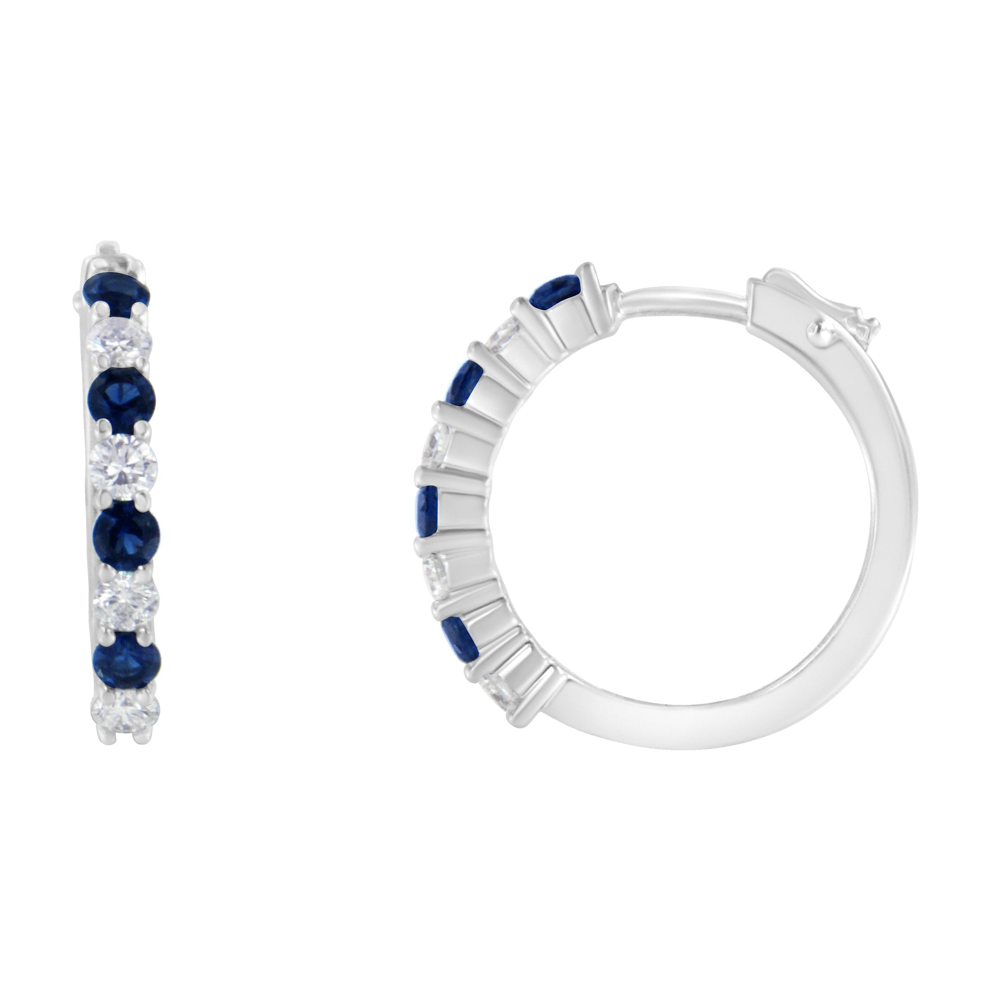10K White Gold, Â½ Cttw Diamond, & Â½ Cttw Lab-Grown Blue Sapphire Leverback Hoop Earrings (H-I Color, I1-I2 Clarity) Bids.com