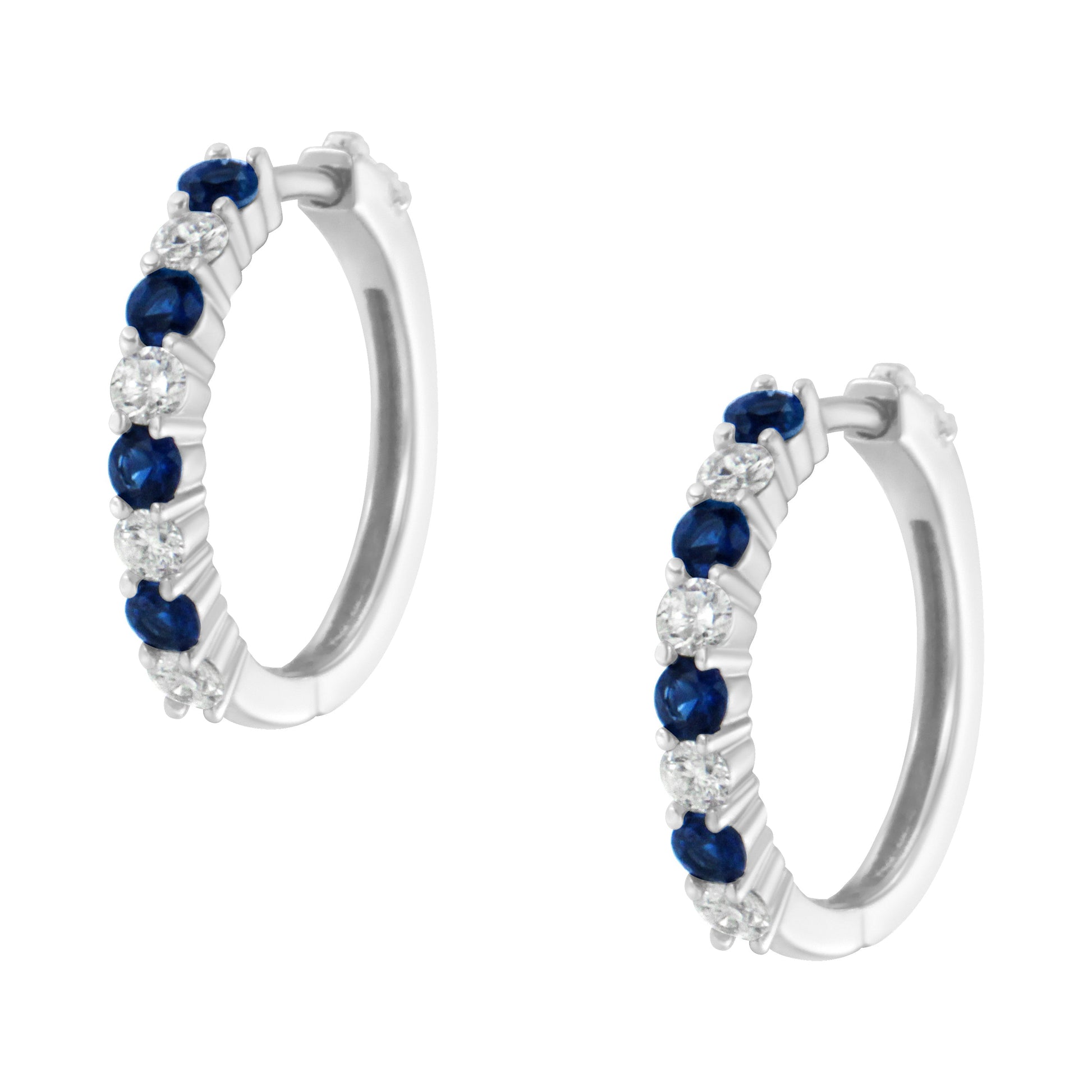 10K White Gold, Â½ Cttw Diamond, & Â½ Cttw Lab-Grown Blue Sapphire Leverback Hoop Earrings (H-I Color, I1-I2 Clarity) Bids.com