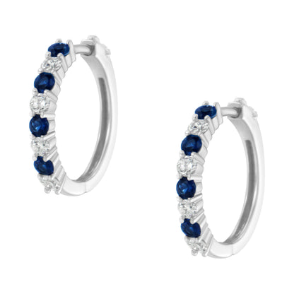 10K White Gold, Â½ Cttw Diamond, & Â½ Cttw Lab-Grown Blue Sapphire Leverback Hoop Earrings (H-I Color, I1-I2 Clarity) Bids.com