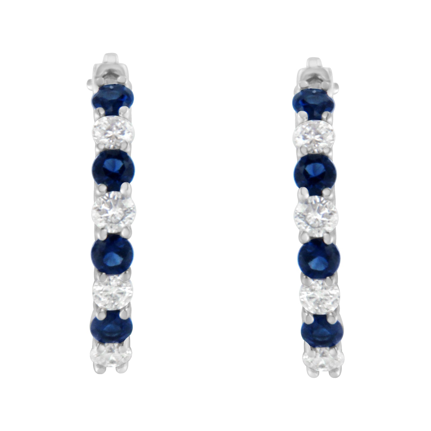 10K White Gold, Â½ Cttw Diamond, & Â½ Cttw Lab-Grown Blue Sapphire Leverback Hoop Earrings (H-I Color, I1-I2 Clarity) Bids.com
