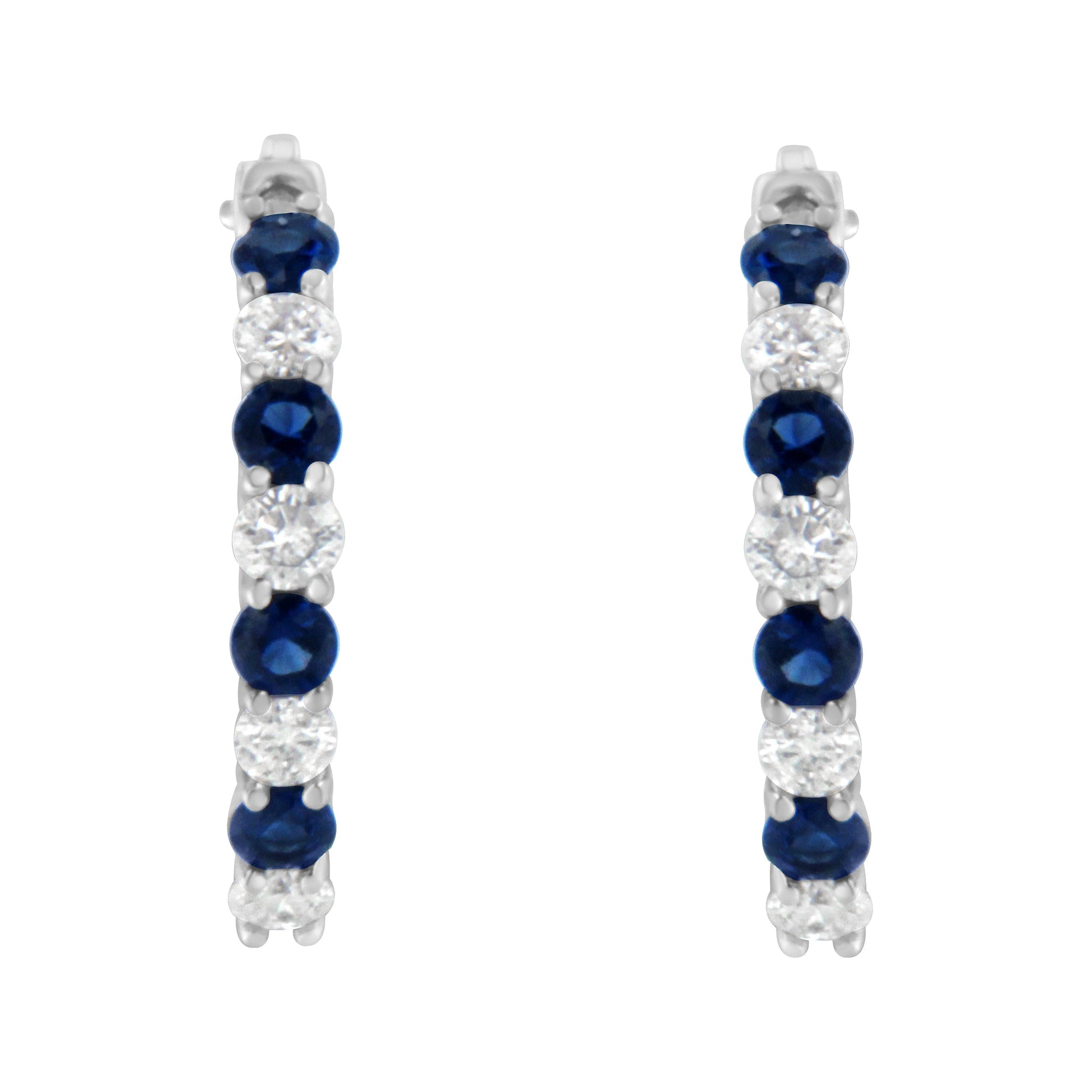 10K White Gold, Â½ Cttw Diamond, & Â½ Cttw Lab-Grown Blue Sapphire Leverback Hoop Earrings (H-I Color, I1-I2 Clarity) Bids.com