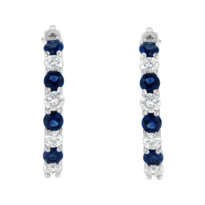 10K White Gold, Â½ Cttw Diamond, & Â½ Cttw Lab-Grown Blue Sapphire Leverback Hoop Earrings (H-I Color, I1-I2 Clarity) Bids.com
