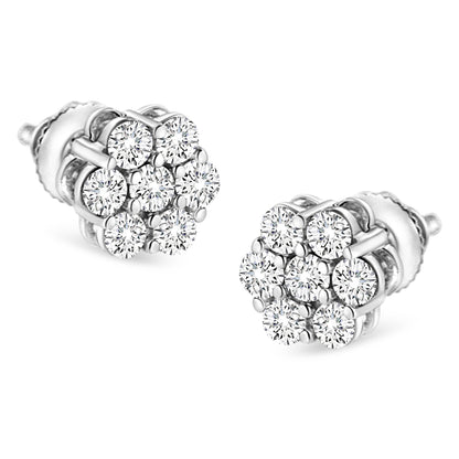 14K White Gold 1/2 cttw Round-Cut Diamond Floral Stud Earrings (I-J Color, SI2-I1 Clarity) Bids.com