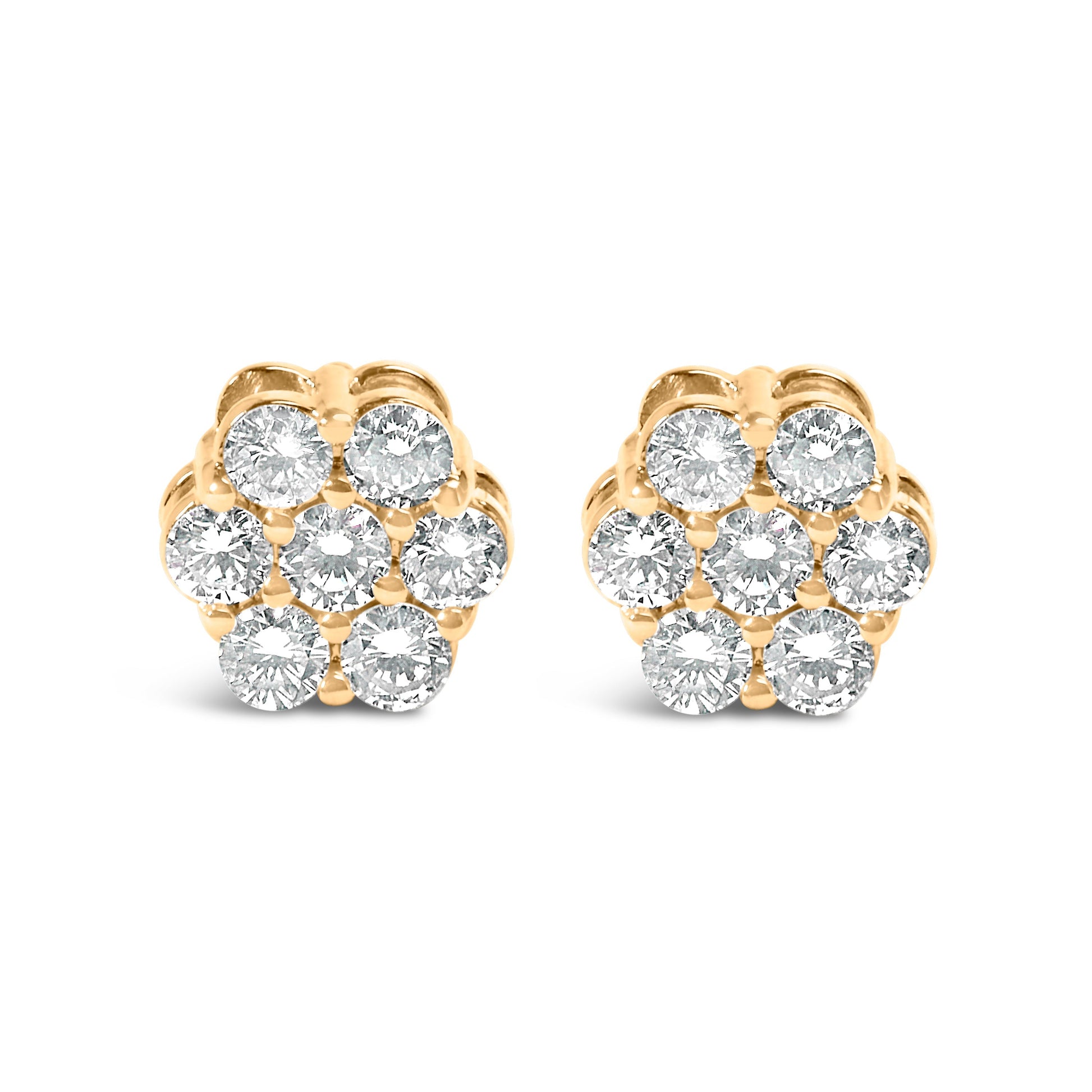 14K Yellow Gold 3/4 Cttw 7 Stone Floral Cluster Round Brilliant Cut Diamond Stud Earrings with Screw Backs (I-J Color, SI2-I1 Clarity) Bids.com