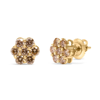 14K Yellow Gold 1.0 Cttw Diamond Floral Stud Earrings (J-K Color, VS2-SI1 Clarity) Bids.com