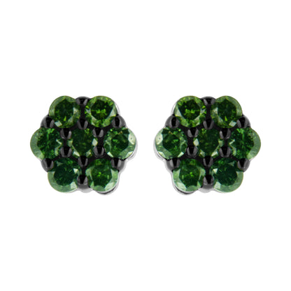 .925 Sterling Silver 1/4 Cttw Treated Yellow Diamond Floral Stud Earrings (Yellow Color, I1-I2 Clarity) Bids.com