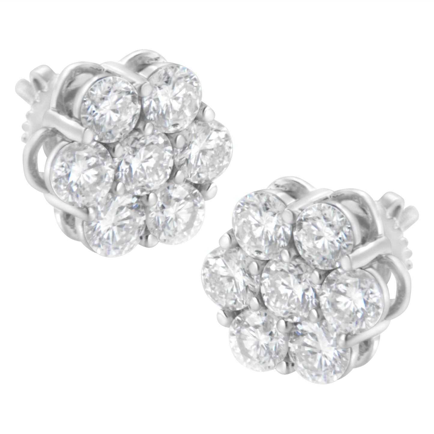Sterling Silver 2 cttw Floral Composite 7 Stone Diamond Stud Earring (I-J, I1-I2) Bids.com