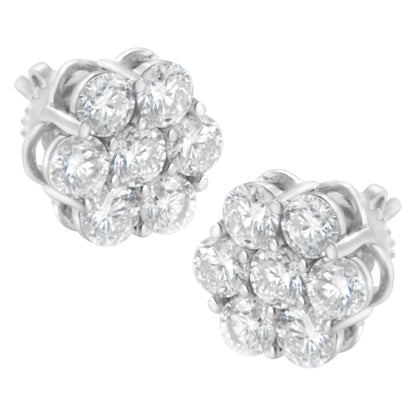 Sterling Silver 2 cttw Floral Composite 7 Stone Diamond Stud Earring (I-J, I1-I2) Bids.com