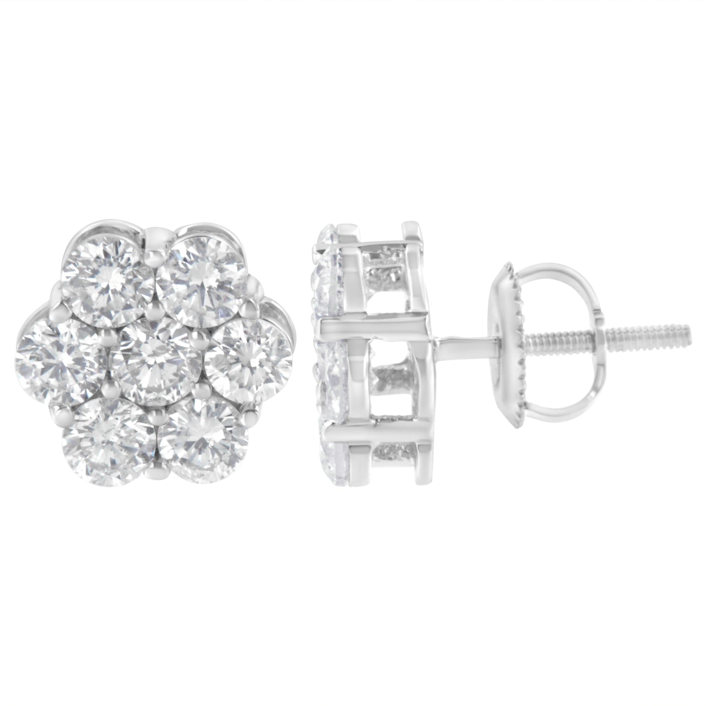 Sterling Silver 2 cttw Floral Composite 7 Stone Diamond Stud Earring (I-J, I1-I2) Bids.com