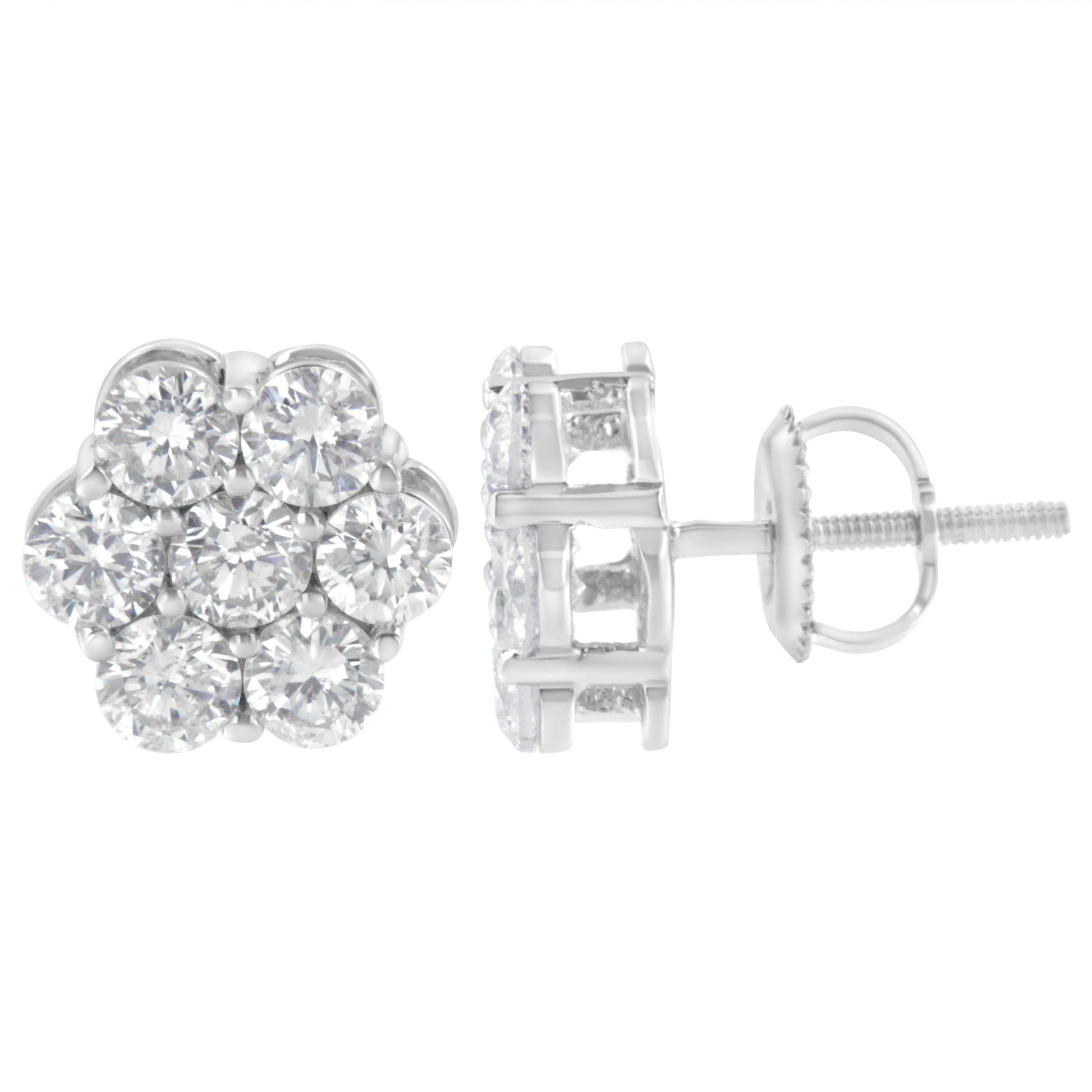 Sterling Silver 2 cttw Floral Composite 7 Stone Diamond Stud Earring (I-J, I1-I2) Bids.com